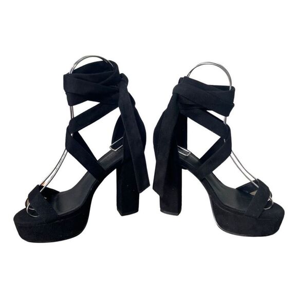 IDIFU Sabrina 5” Chunky Platform Heels, Ankle Tie Strap, Faux Suede, Size 6 - Picture 9 of 10